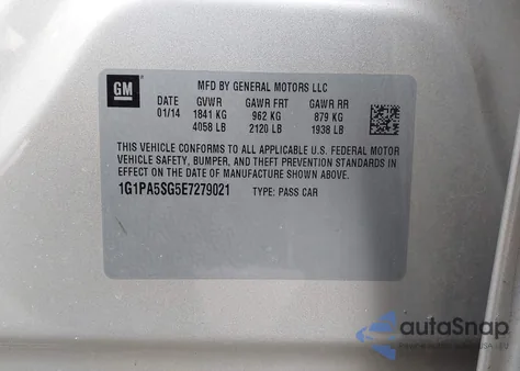 2014 Chevrolet Cruze Ls Auto z USA, uszkodzony, nr VIN 1G1PA5SG5E7279021